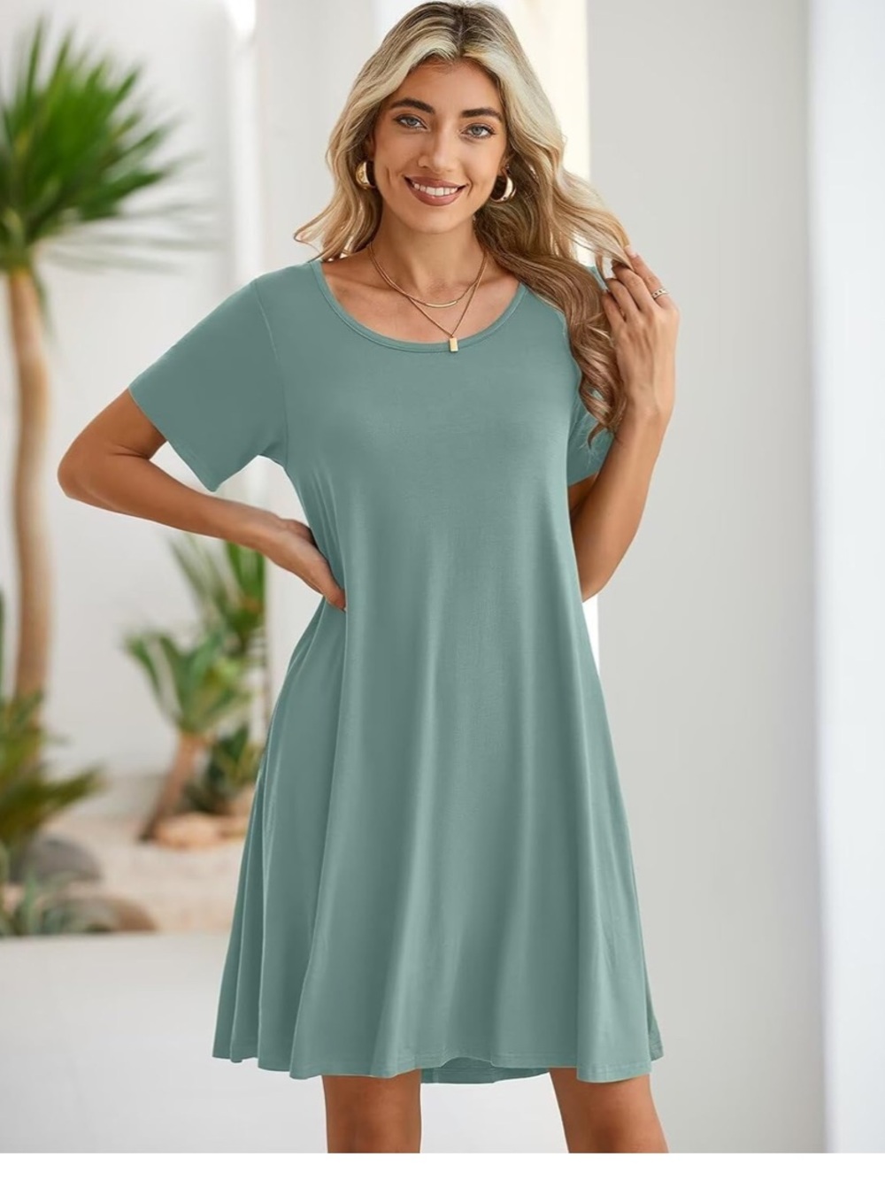 Women’s Short Sleeve Swing Nightgown in Sage Green